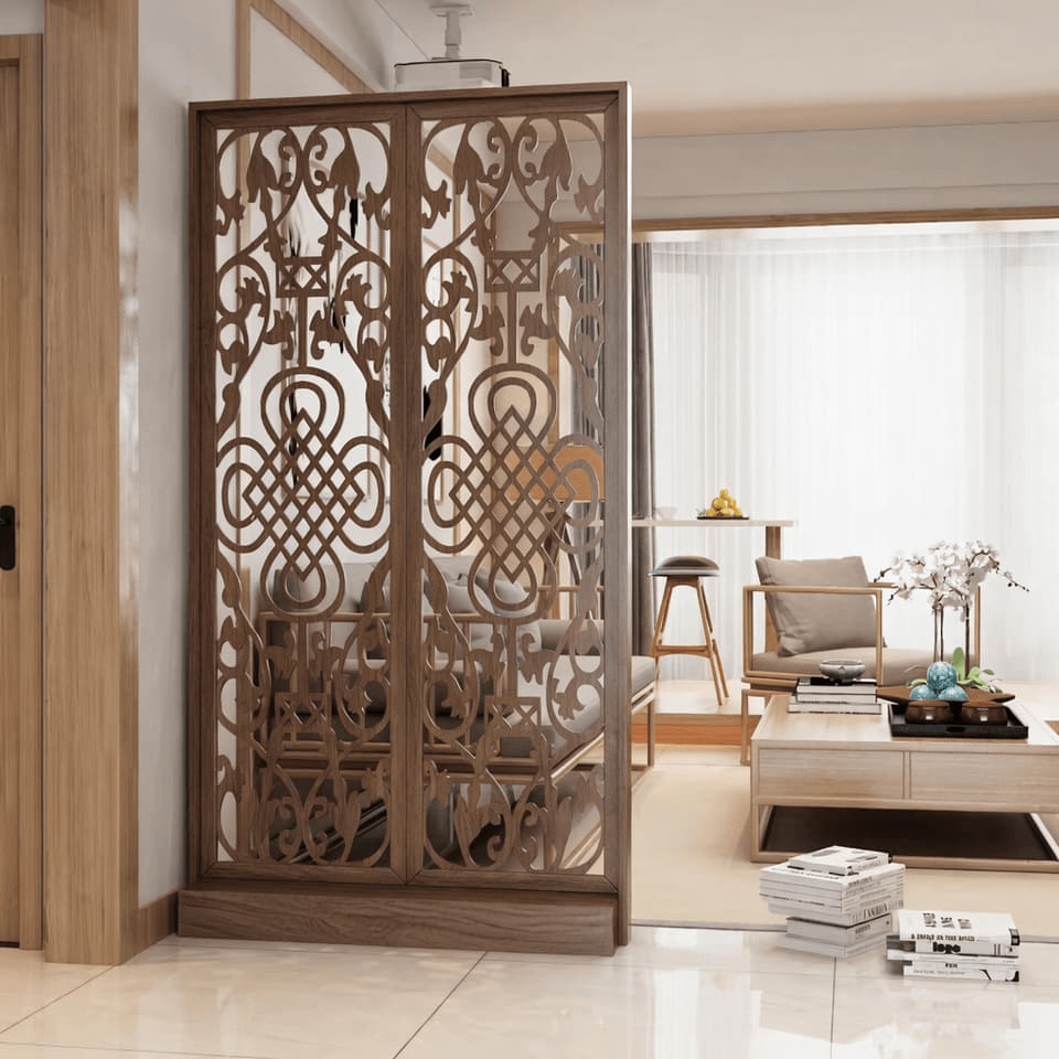 藤纹镂空双联屏实拍