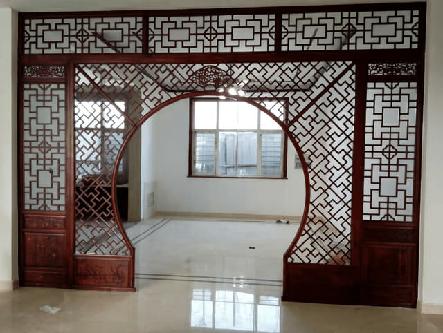 圆门回纹隔断屏实拍