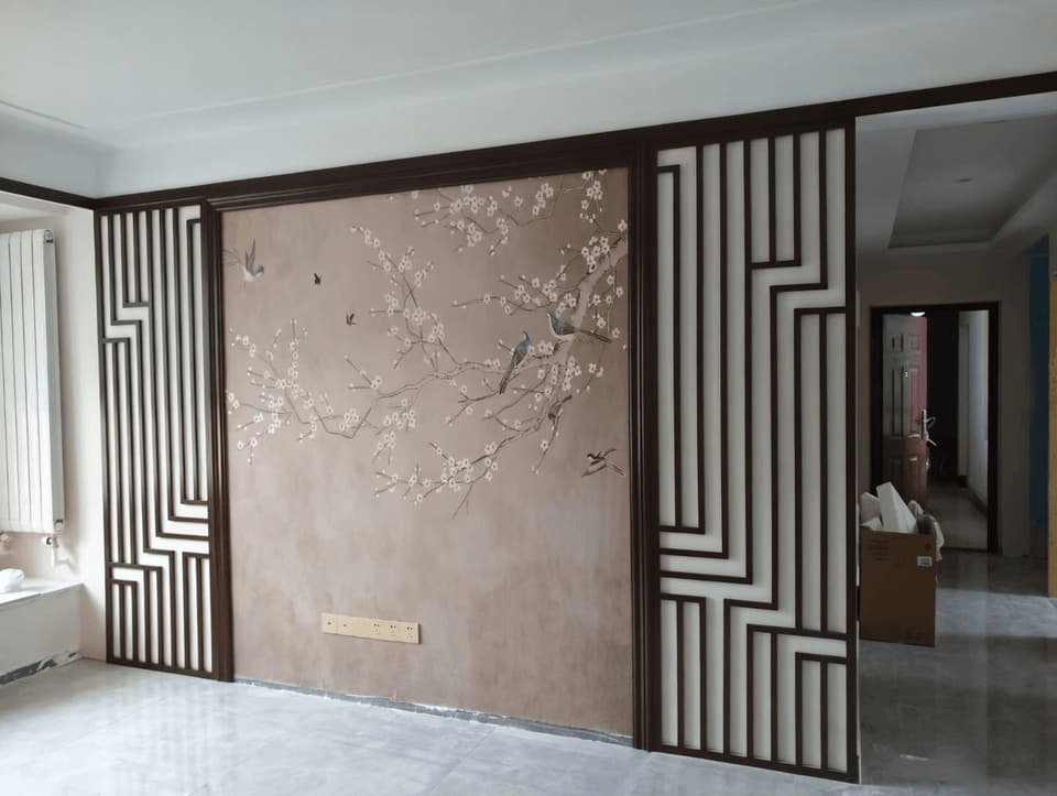 梅花鸟纹背景侧屏实拍