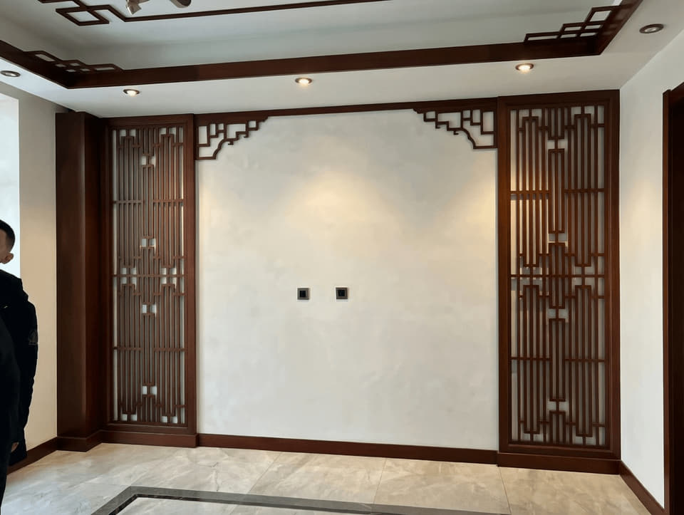 客厅背景墙格栅侧屏实拍