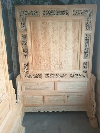 花鸟浮雕落地座屏实拍