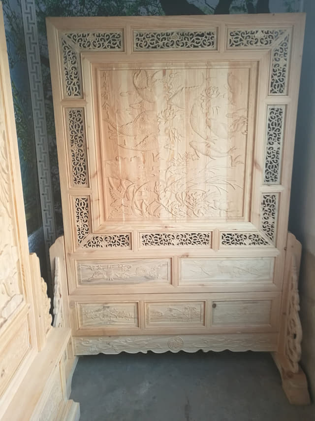 花鸟浮雕落地座屏实拍