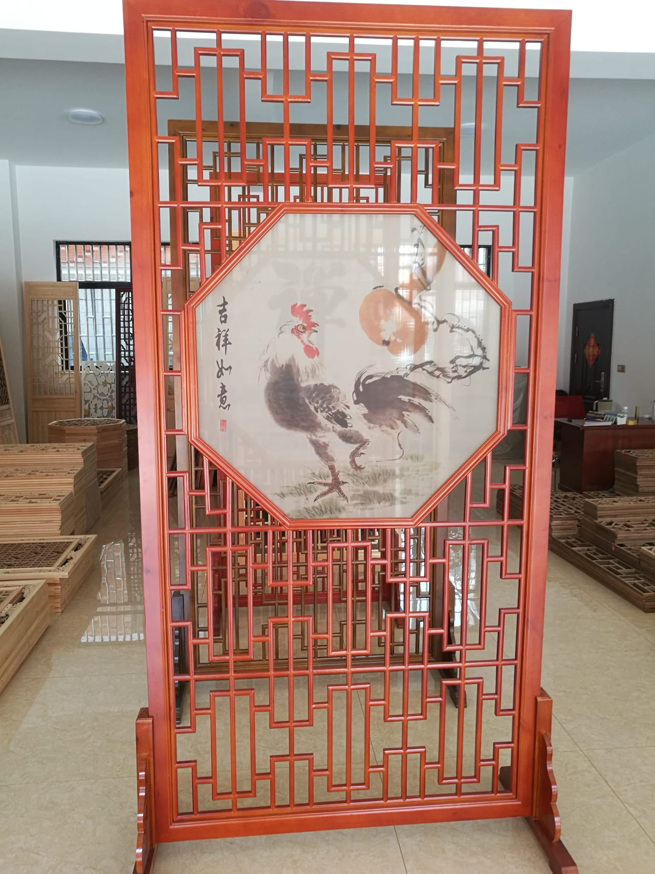吉祥雄鸡座屏中式玄关展示图