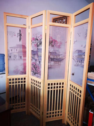 水乡纱画四扇折屏实拍