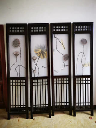 荷花四条屏实拍