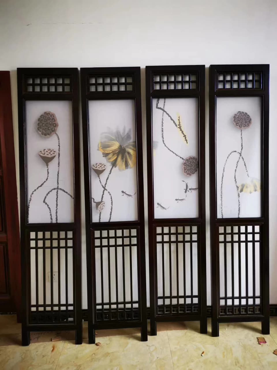 荷花四条屏实拍