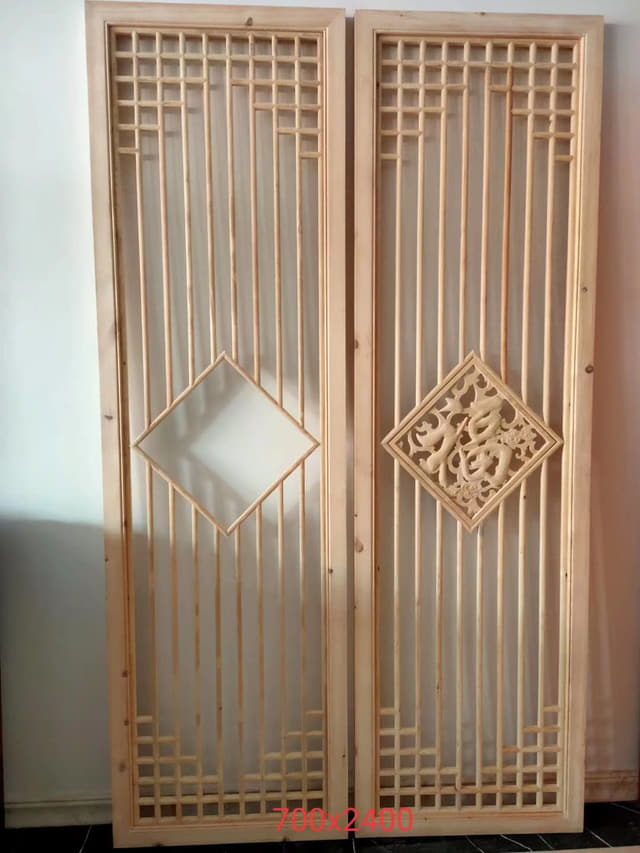 原木双扇格栅门片实拍