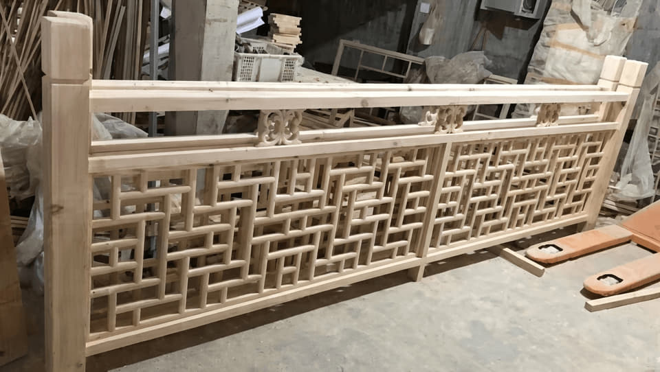 回纹木栏杆成品实拍